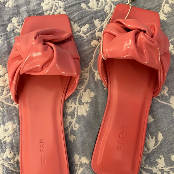 Woman’s flat sandals, brand BY FAR, genuine leather in size 8., color peach.